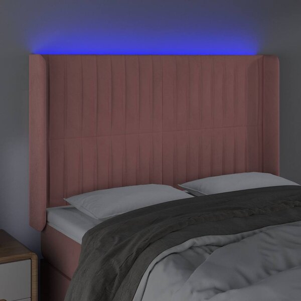 Čelo postele s LED růžové 147 x 16 x 118/128 cm samet 3124339