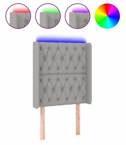 Čelo postele s LED světle šedé 83 x 16 x 118/128 cm textil 3124358