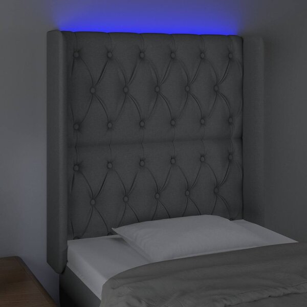 Čelo postele s LED světle šedé 83 x 16 x 118/128 cm textil 3124358