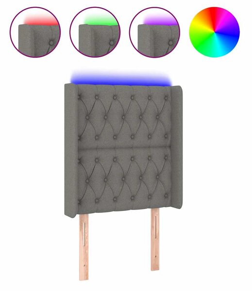 Čelo postele s LED tmavě šedé 83 x 16 x 118/128 cm textil 3124359