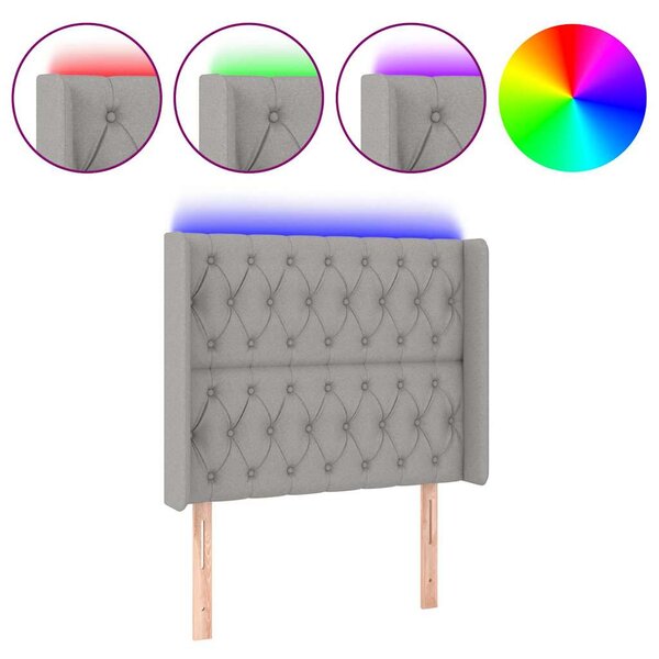 Čelo postele s LED světle šedé 93x16x118/128 cm textil 3124366
