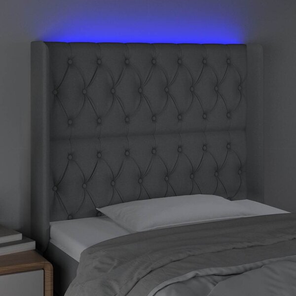 Čelo postele s LED světle šedé 93x16x118/128 cm textil 3124366