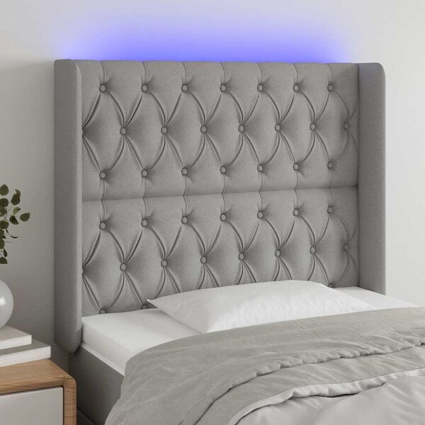 Čelo postele s LED světle šedé 93x16x118/128 cm textil 3124366