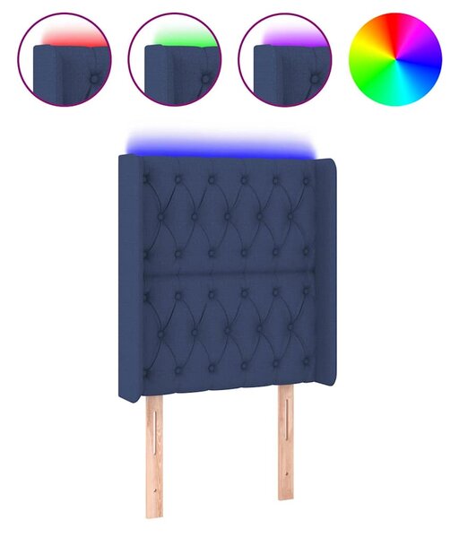 Čelo postele s LED modré 83 x 16 x 118/128 cm textil 3124364