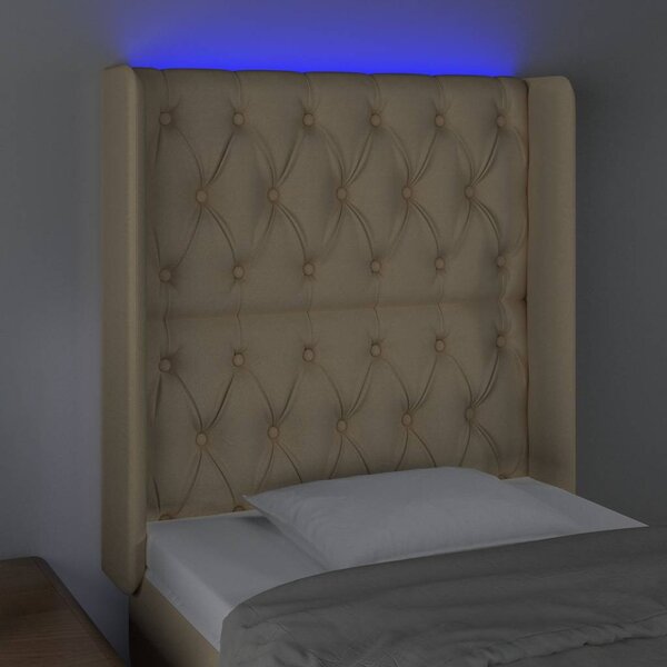 Čelo postele s LED krémové 83 x 16 x 118/128 cm textil 3124363
