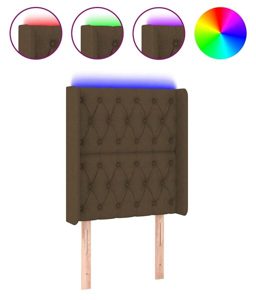 Čelo postele s LED tmavě hnědé 83 x 16 x 118/128 cm textil 3124361