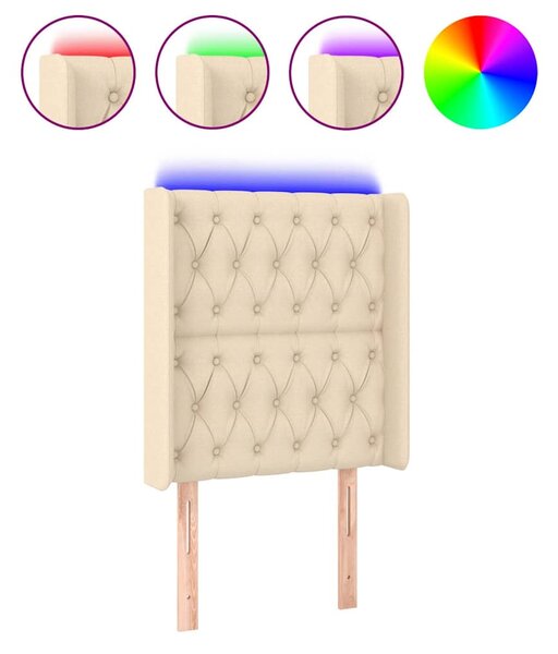Čelo postele s LED krémové 83 x 16 x 118/128 cm textil 3124363