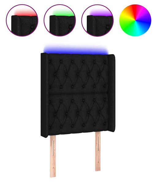 Čelo postele s LED černé 83 x 16 x 118/128 cm textil 3124360