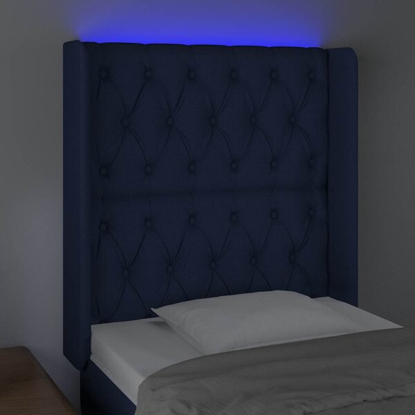 Čelo postele s LED modré 83 x 16 x 118/128 cm textil 3124364