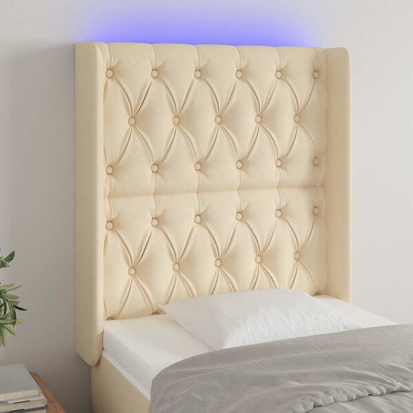 Čelo postele s LED krémové 83 x 16 x 118/128 cm textil 3124363