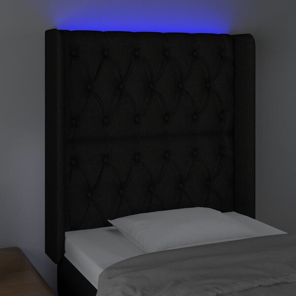 Čelo postele s LED černé 83 x 16 x 118/128 cm textil 3124360