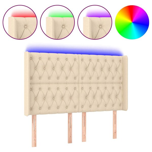 Čelo postele s LED krémové 147 x 16 x 118/128 cm textil 3124387