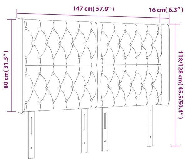 Čelo postele s LED tmavě šedé 147 x 16 x 118/128 cm textil 3124383