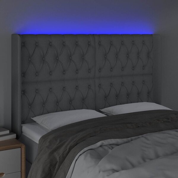 Čelo postele s LED světle šedé 147x16x118/128 cm textil 3124382