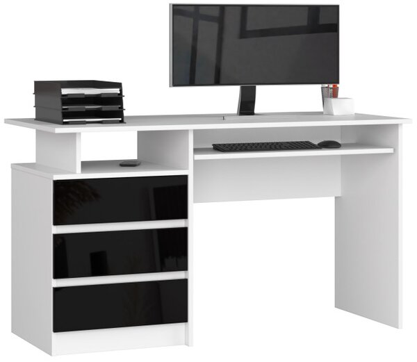 Kancelářský stůl CLP 135 cm bílý / černý lesk