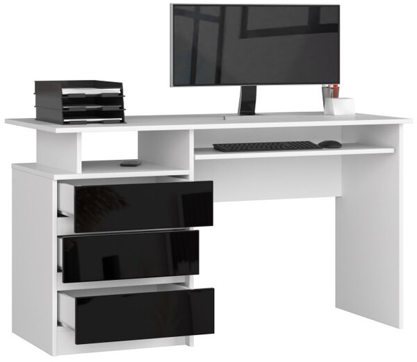 Kancelářský stůl CLP 135 cm bílý / černý lesk
