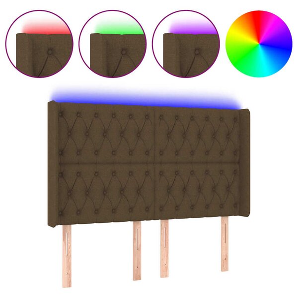 Čelo postele s LED tmavě hnědé 163 x 16 x 118/128 cm textil 3124393