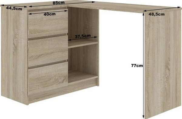 Rohový kancelářský stůl B16 124 cm levý, dub sonoma/bílý