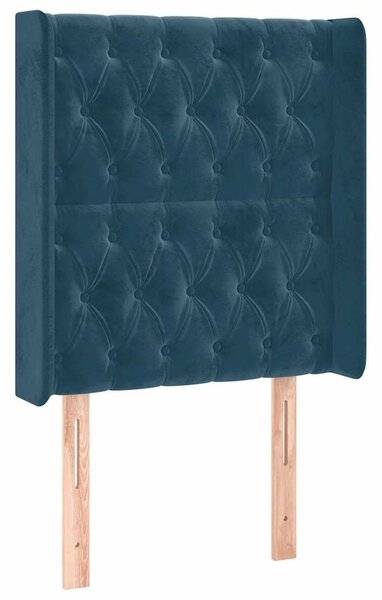 Čelo postele s LED tmavě modré 83 x 16 x 118/128 cm samet 3124418