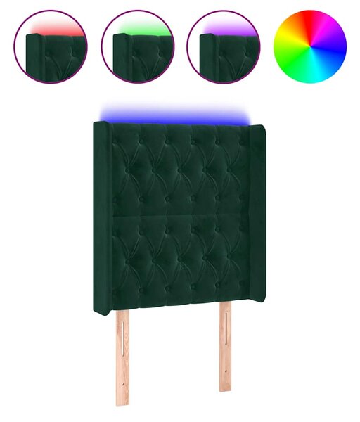 Čelo postele s LED tmavě zelené 83 x 16 x 118/128 cm samet 3124417