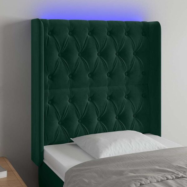 Čelo postele s LED tmavě zelené 83 x 16 x 118/128 cm samet 3124417
