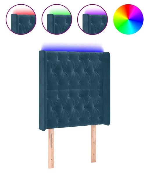 Čelo postele s LED tmavě modré 83 x 16 x 118/128 cm samet 3124418