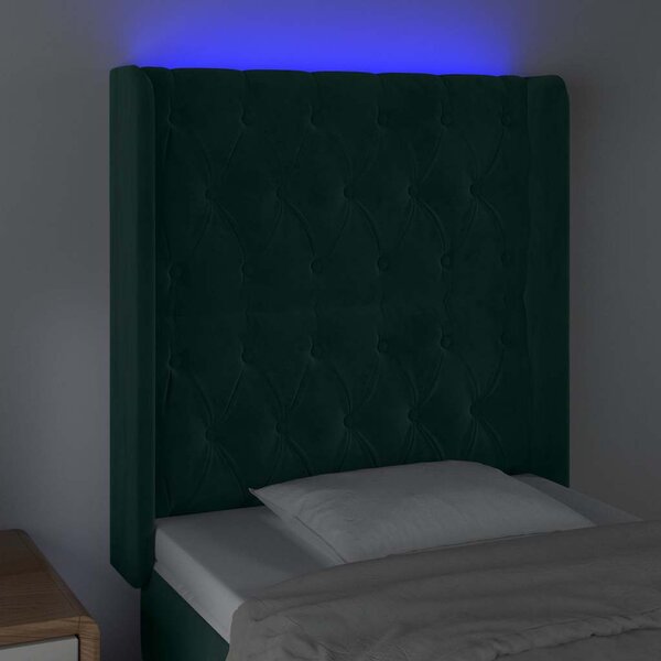 Čelo postele s LED tmavě zelené 83 x 16 x 118/128 cm samet 3124417