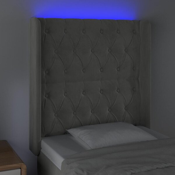 Čelo postele s LED světle šedé 83 x 16 x 118/128 cm samet 3124414