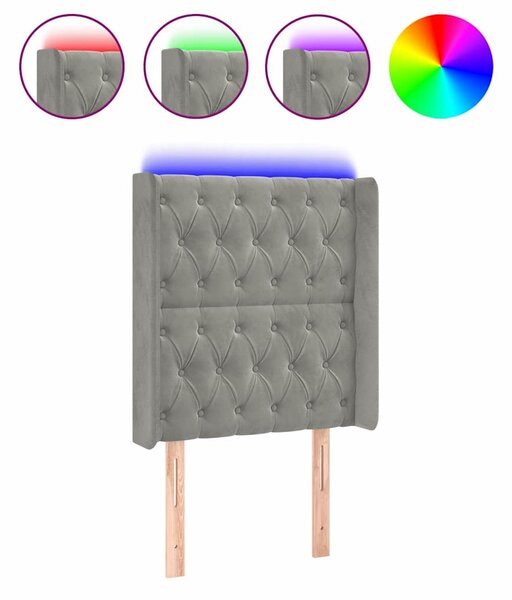 Čelo postele s LED světle šedé 83 x 16 x 118/128 cm samet 3124414