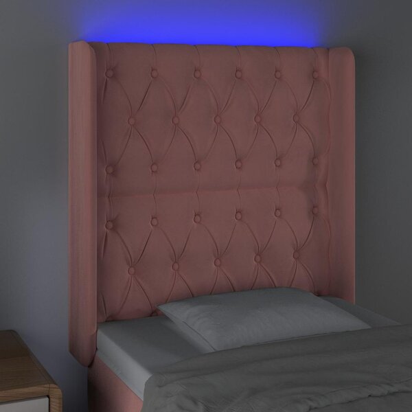 Čelo postele s LED růžové 83 x 16 x 118/128 cm samet 3124419