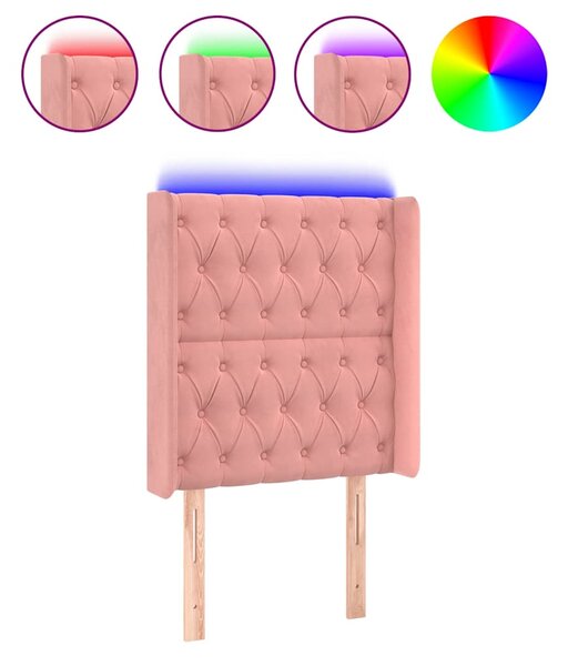 Čelo postele s LED růžové 83 x 16 x 118/128 cm samet 3124419