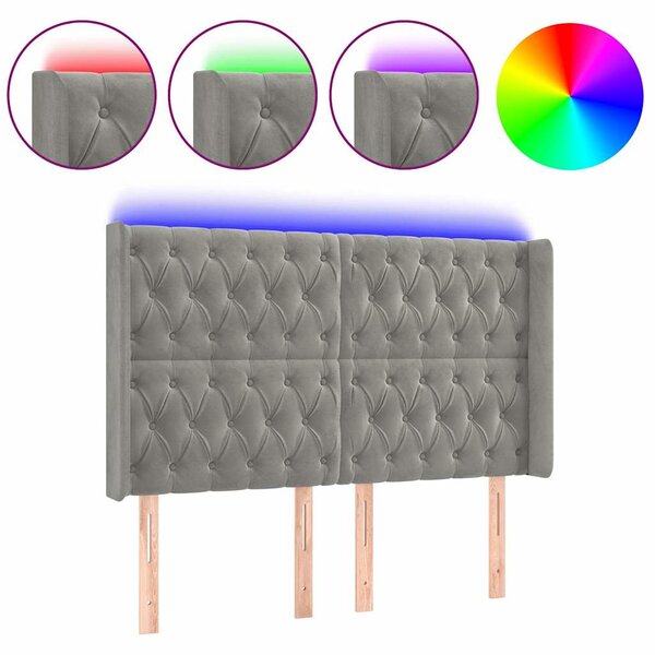 Čelo postele s LED světle šedé 163 x 16 x 118/128 cm samet 3124438