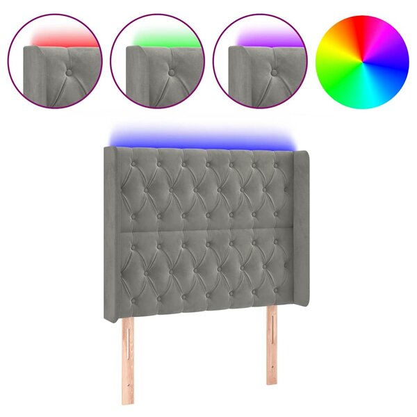 Čelo postele s LED světle šedé 93x16x118/128 cm samet 3124420