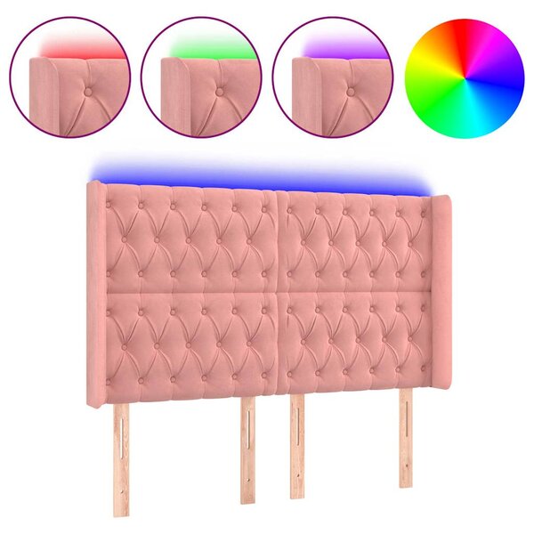 Čelo postele s LED růžové 163 x 16 x 118/128 cm samet 3124443