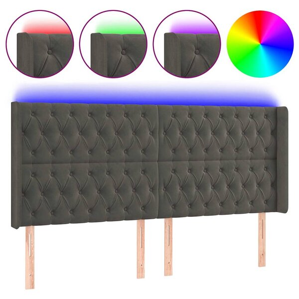 Čelo postele s LED tmavě šedé 183 x 16 x 118/128 cm samet 3124445