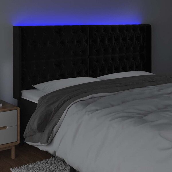 Čelo postele s LED černé 183 x 16 x 118/128 cm samet 3124446