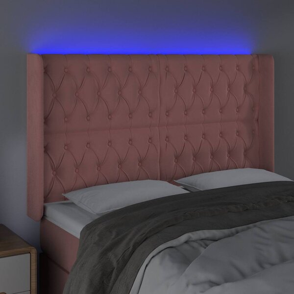 Čelo postele s LED růžové 163 x 16 x 118/128 cm samet 3124443