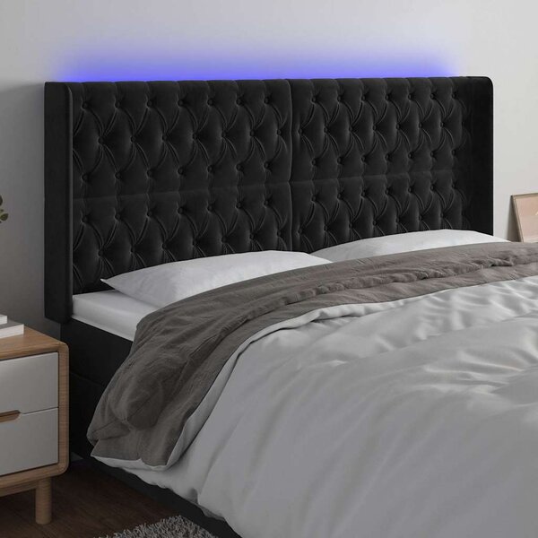 Čelo postele s LED černé 183 x 16 x 118/128 cm samet 3124446