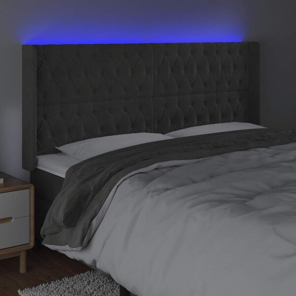 Čelo postele s LED tmavě šedé 183 x 16 x 118/128 cm samet 3124445