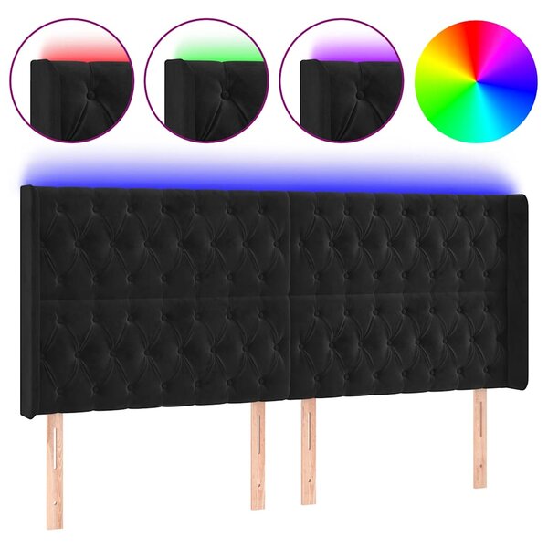 Čelo postele s LED černé 183 x 16 x 118/128 cm samet 3124446