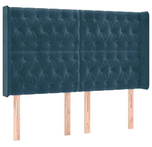 Čelo postele s LED tmavě modré 163 x 16 x 118/128 cm samet 3124442
