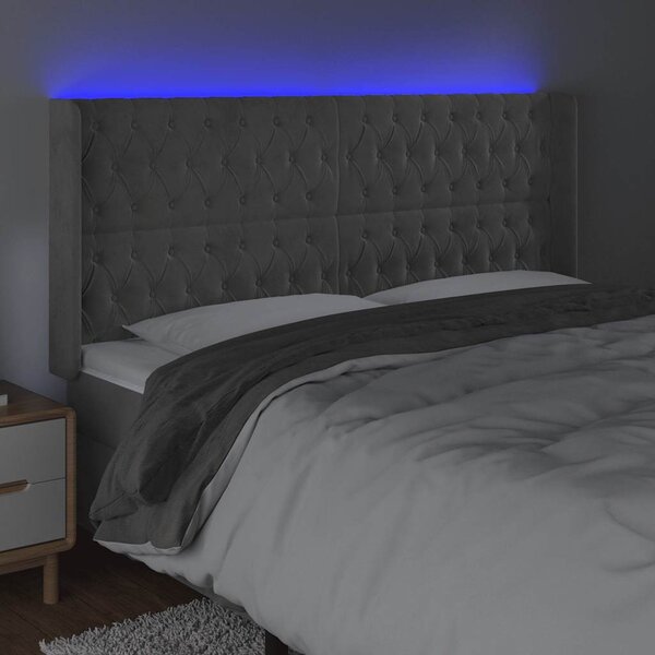 Čelo postele s LED světle šedé 183 x 16 x 118/128 cm samet 3124444