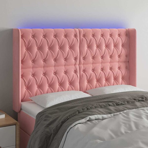 Čelo postele s LED růžové 163 x 16 x 118/128 cm samet 3124443