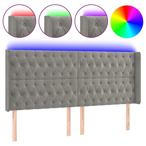 Čelo postele s LED světle šedé 183 x 16 x 118/128 cm samet 3124444