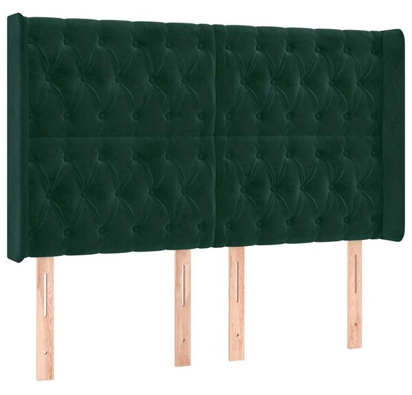 Čelo postele s LED tmavě zelené 147 x 16 x 118/128 cm samet 3124435