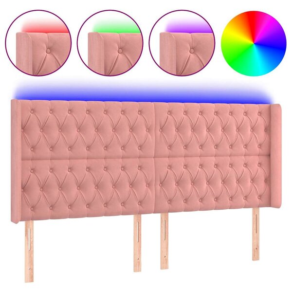 Čelo postele s LED růžové 183 x 16 x 118/128 cm samet 3124449