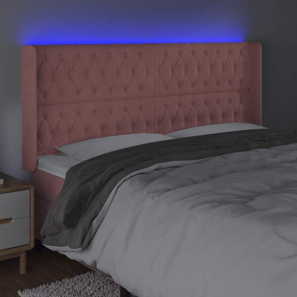 Čelo postele s LED růžové 183 x 16 x 118/128 cm samet 3124449