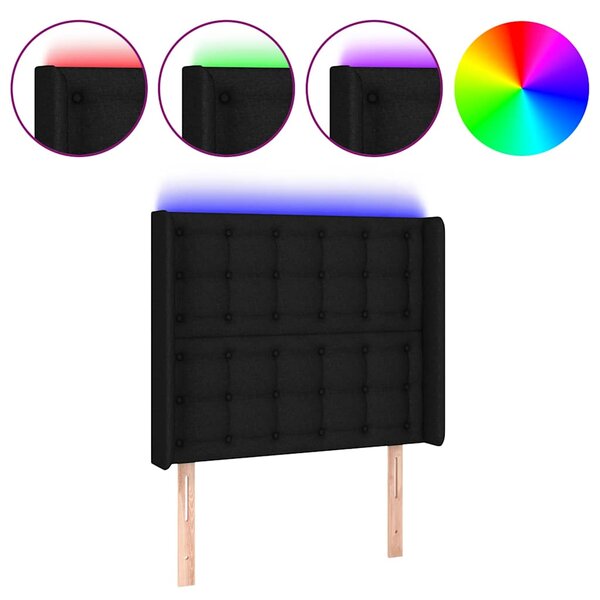 Čelo postele s LED černé 103 x 16 x 118/128 cm textil 3124474
