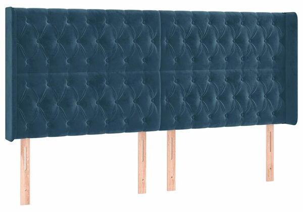 Čelo postele s LED tmavě modré 203 x 16 x 118/128 cm samet 3124454