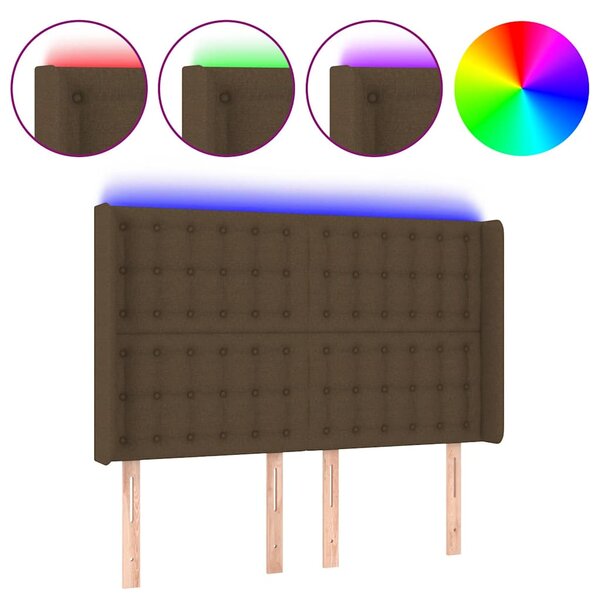 Čelo postele s LED tmavě hnědé 147 x 16 x 118/128 cm textil 3124483